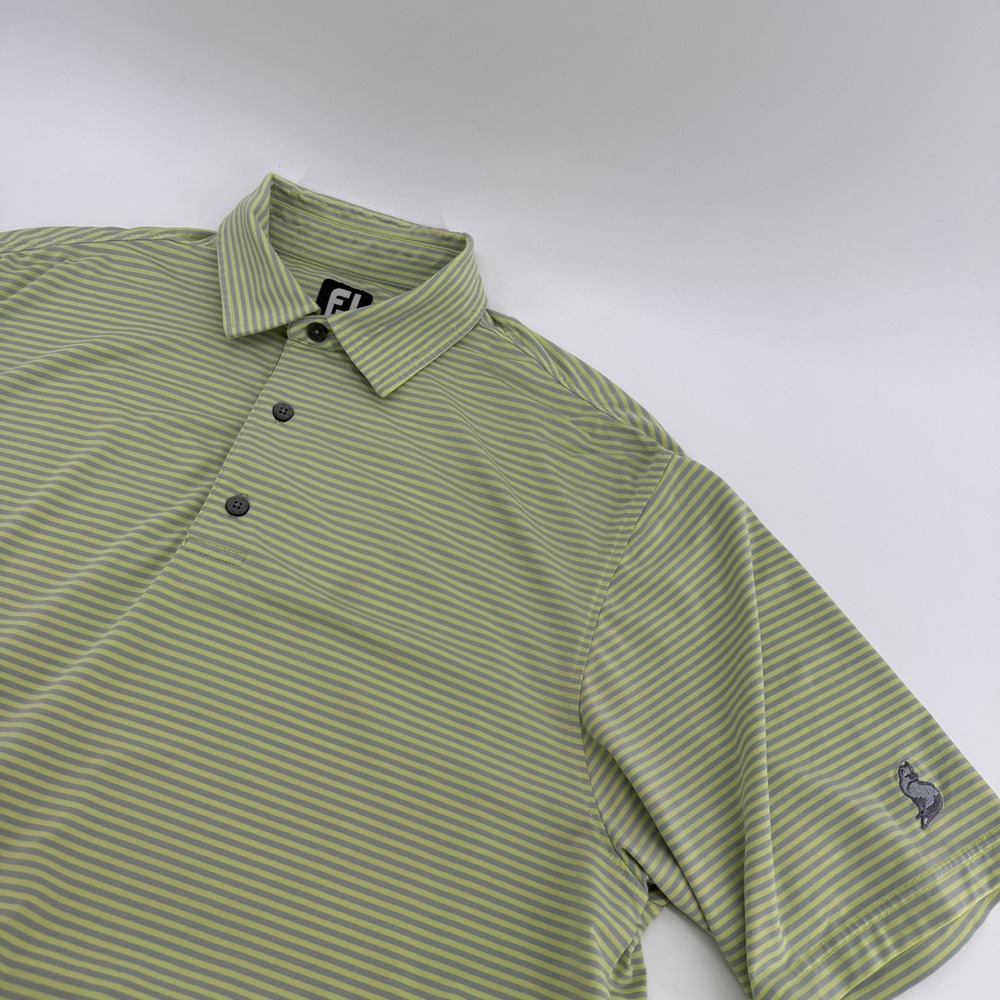FootJoy ProDry Mens Large Golf Polo Shirt Striped Green Grey Fox Logo L